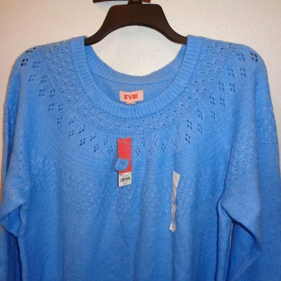 Evri Women's Plus Size Crewneck Pointelle Sweater Size 2X NWT Blue - Picture 2 of 10